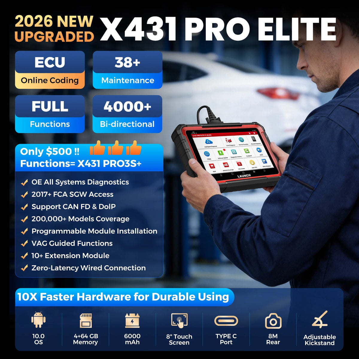 2026 X431 Pro Elite Bi Directional OBD Diagnostic Scanner ECU Coding WiFi Auto Scan Tool for Workshop Service